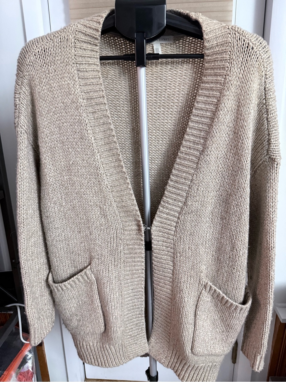 Victoria's Secret Neutral Knit OpenFront Cardigan Beige chunky fisherman S/P